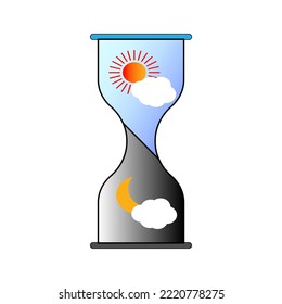Fantasy doodle portrait of hourglass day night. Sand clock icon. Vector illustration. stock image.