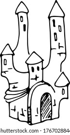 Fantasy doodle style castle. Vector hand drawn sketch illustration.
