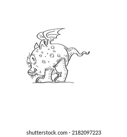 Fantasy dragon animal (imagination creature), which is hand drawn (doodle style) vector drawing.
