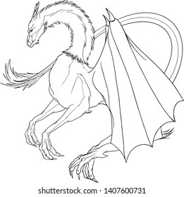 Fantasy dragon. Black and white vector illustration for coloring.