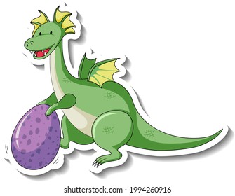 Fantasy dragon cartoon character in sticker style illustration