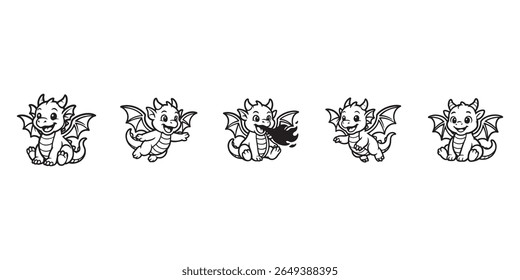Fantasy dragon cartoon trio perfect for children’s art activities and merchandise