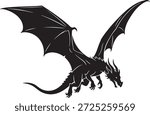 Fantasy Dragon Flying Silhouette Icon Vector Mythical Creature Winged Beast Dragons Flight Logo Symbol Sign Illustration	
