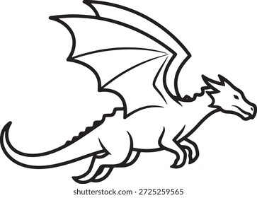 Fantasía Dragón Flying Silhouette Icon Vector Criatura mítica Bestia alada Dragones Vuelo Logo Símbolo Signo Ilustración	