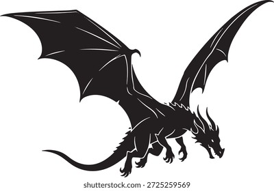 Fantasy Dragon Flying Silhouette Icon Vector Mythical Creature Winged Beast Dragons Flight Logo Symbol Sign Illustration	