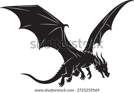 Fantasy Dragon Flying Silhouette Icon Vector Mythical Creature Winged Beast Dragons Flight Logo Symbol Sign Illustration	