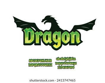 Fantasy dragon game logo title text effect with playful modern style and dragon silhouette