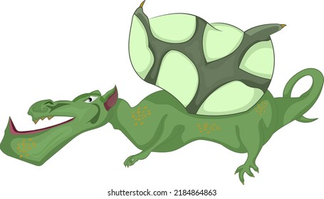 fantasy dragon green color flying in the sky with open mouth