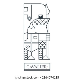 Fantasy Drachenmörder Ritter in einem Flügelhelm. mittelalterlicher Krieger mit Schild und Speer. Line Art Illustration