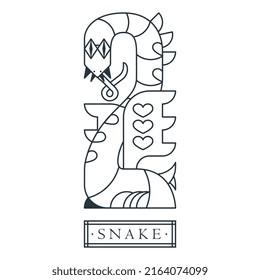 Fantasy dragon. Legendary winged snake. Medieval creature. Line art illustration