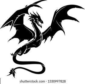 Fantasy Dragon Mid Air Silhouette Stock Vector (Royalty Free ...