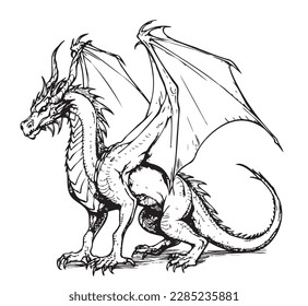 Fantasy dragon sitting sketch illustration Myths and legends