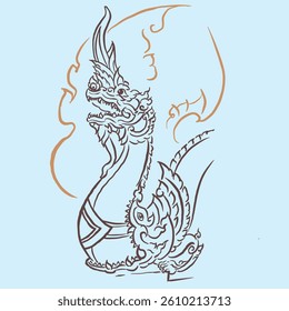 Fantasy dragon in Thai art vector for illustration, card, decoration