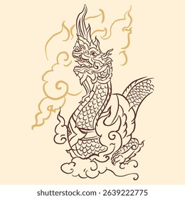 Fantasy dragon in Thai art vector for illustration, card, decoration