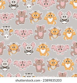 Fantasy dragons cute seamless pattern