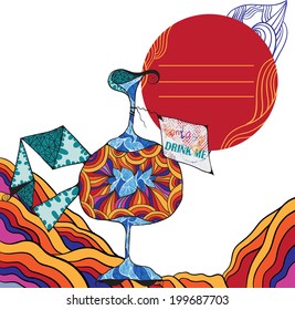Fantasy. Drink me. Artistic vector card.