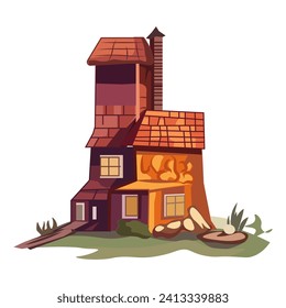 Fantasy element of colorful set. This whimsical illustration showcase a fantastical house that brought to life through creative cartoon design. Vector illustration.