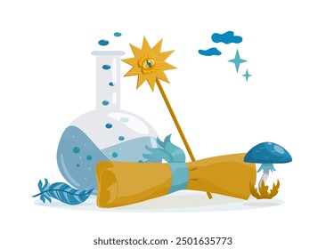 Fantasy elements on a white isolated background in cartoon style 