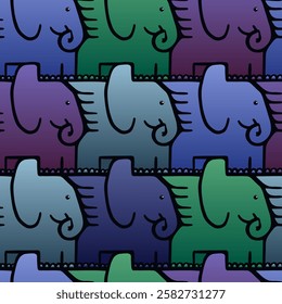 Fantasy Elephant Wings Tessellation Seamless Pattern with Gradient Colours and Black Outline