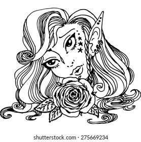 fantasy elf head with rose 