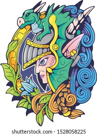 fantasy elf in a helmet, fantasy style illustration