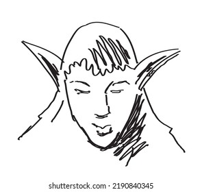 Fantasy-Elf-Persönlichkeit, die handgezeichnet ist (Doodle-Stil) Vektorgrafik.