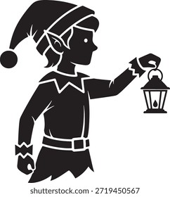 Fantasía elfo silueta icono Vector linterna hada folk personaje místico mágico noche logo símbolo ilustración