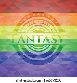 Fantasy emblem on mosaic background with the colors of the LGBT flag