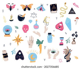 Fantasy esoteric objects, great design for any purposes. Abstract art background vector. Vector isolated illustration set. Witchcraft art. Vector graphic. Minimal icon.