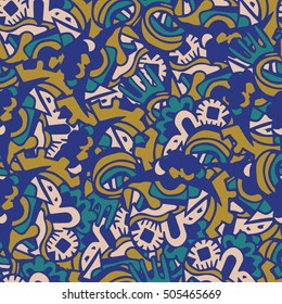 Fantasy ethnic seamless pattern. Hand drawn. Artistic.