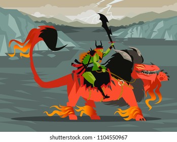fantasie böse krieger reiten ein monster