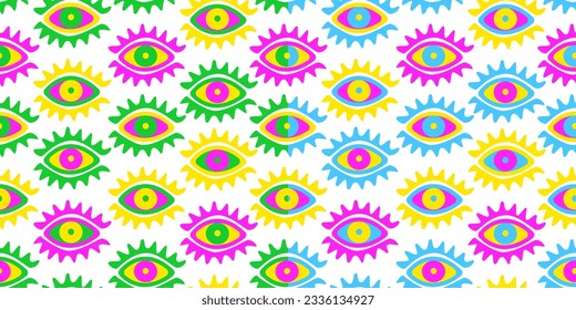 Fantasy eyes of acid colors. Set of seamless patterns