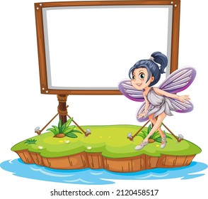 Fantasy fairy cartoon character with blank banner illustration