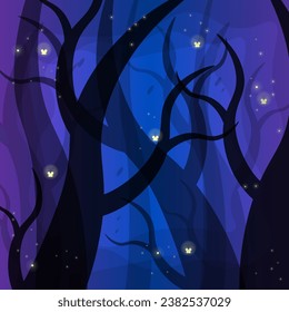 Fantasy Fairy Mystical Forest Dark Blue Illustration Abstract Background Vector