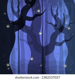 Fantasy Fairy Mystical Forest Trees Blue Illustration Abstract Background Vector