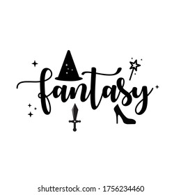 Fantasy, fairy tale icons, typographic vector design