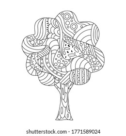 Fantasy fairy tale tree with an ornament. Children's coloring book. Cute vector illustration.