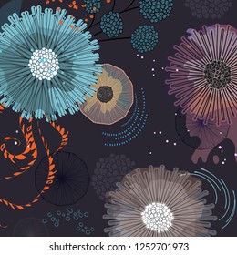 Fantasy fairytale flowers background. Modern botanical dreaming scarpbook cover