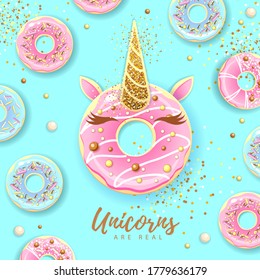 Fantasy fairytale Sweet donut like unicorn. Junk fast food.