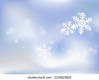 Fantasy falling snow flakes illustration. Winter fleck frozen elements. Snowfall weather white blue wallpaper. Swirling snowflakes december texture. Snow nature landscape.