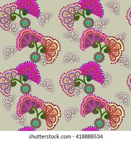 Fantasy fans flowers seamless pattern. Seamless fancy background with abstract fantasy flowers. Use: wallpaper. wrapping paper, cover, textile, decoupage, scrapbook 