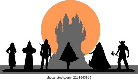 Fantasy figures with abstract background medieval castle