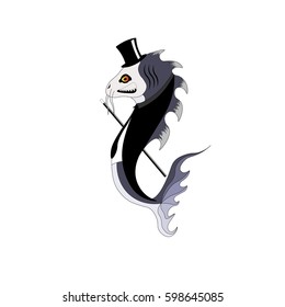 Fantasy fish is a gentleman. It can be used for design of postcards, covers, notebooks.