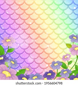 Fantasy fish scales background with many flowers illustration