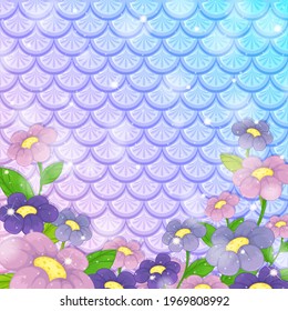 Fantasy fish scales background with many flowers illustration