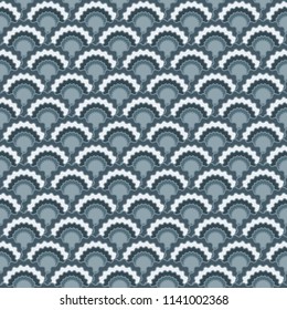 Fantasy fish scales squama background, vector seamless fabric pattern, tiled textile print. Traditional chinese squama scales seamless arc tiles mosaic. Wallpaper pattern.