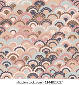 Fantasy fish scales squama background, vector seamless fabric pattern, tiled textile print. Typical chinese squama scales seamless arc tiles background. Reptile animal skin pattern.