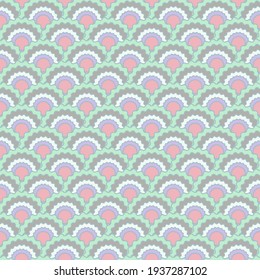 Fantasy fish scales squama background, vector seamless fabric pattern, tiled textile print. Traditional chinese squama scales seamless arc tiles graphics. Snake skin pattern.