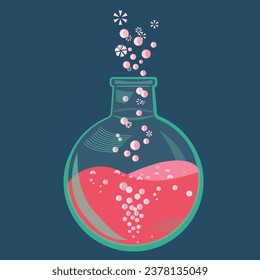 Fantasy Flask. Glass tubes, flask for chemical experiments. Glass flask for alchemy, magic drinks.