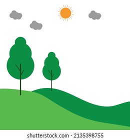 fantasy flat design illustration, open space in green yellow and gray